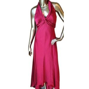 David's Bridal Size 4 Red Halter Neck Women Satin Bridesmaid Prom Gown Dress